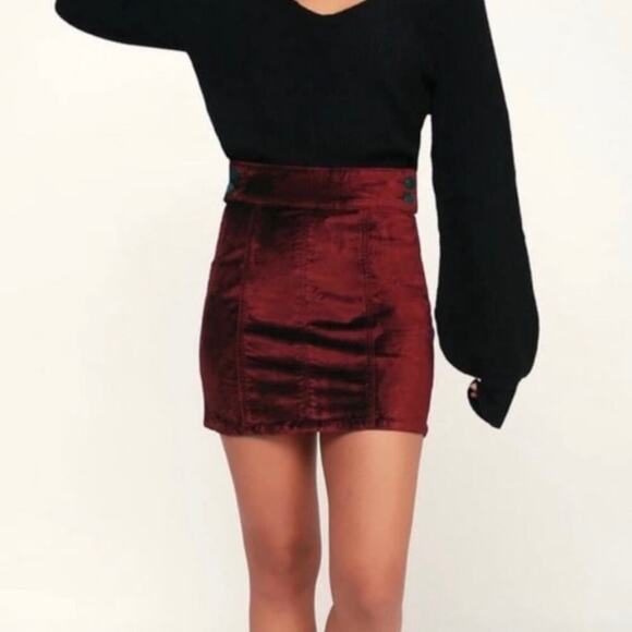 Free People Retro Velvet High Waist Mini Skirt 28 6 Burgundy Romantic Whimsigoth - Picture 13 of 14